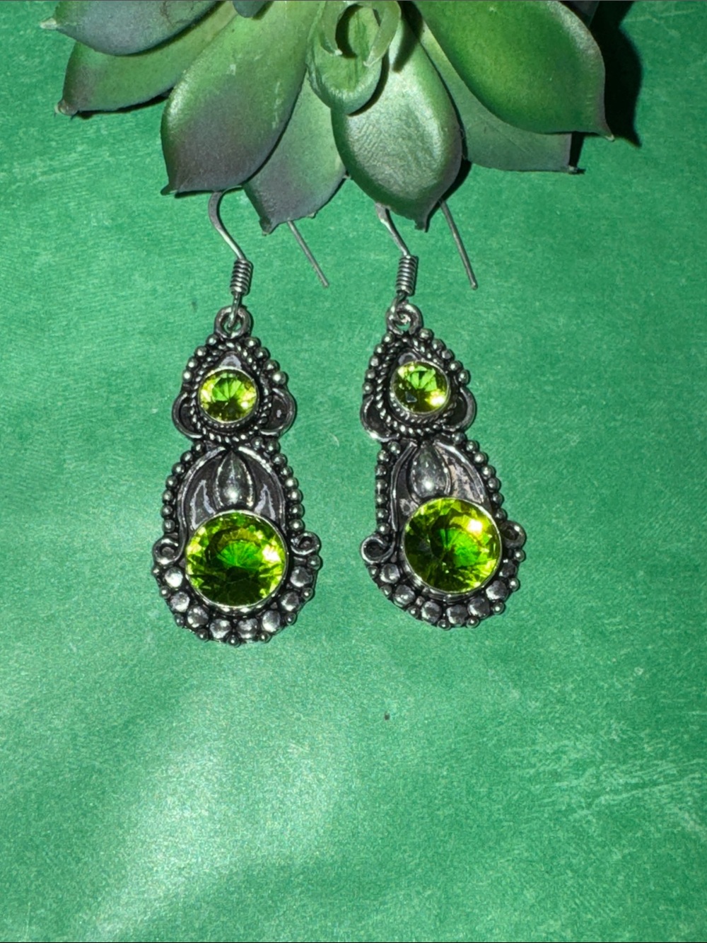 Silver Peridot Earrings - Picture 3 of 10